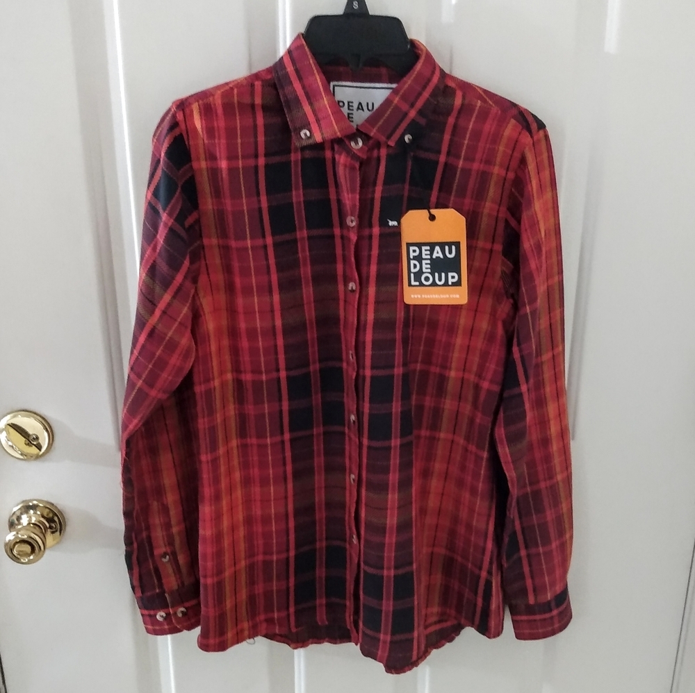 Peau De Loup Edmunston Red/Orange Plaid Button Down Shirt Size 6